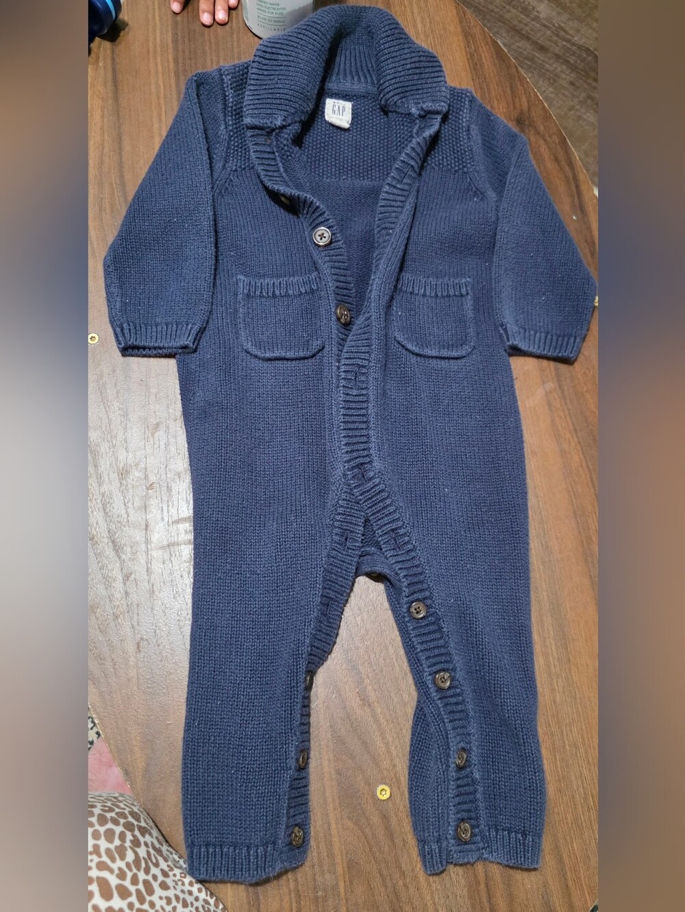 GAP Navy Knit Baby One-Piece with Shawl Collar